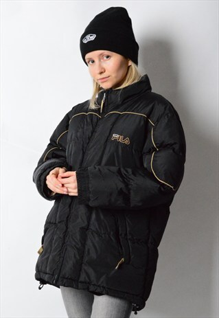 VINTAGE 90S BLACK MINIMALIST FILA PADDED JACKET COAT