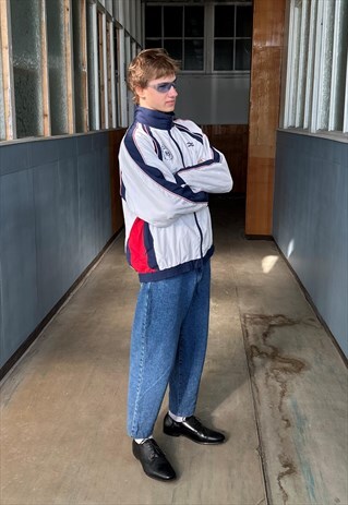VINTAGE Y2K TRACK BAGGY LIGHT SPORT RAVE UNISEX JACKET GREY