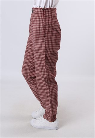 HIGH WAISTED TROUSERS CHECKED TARTAN TAPERED UK 10 - 12 GO4F