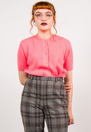 VINTAGE 70'S NEON PINK RIBBED KNIT TOP