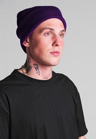 ESSENTIAL CUFFED BEANIE HAT - DARK PURPLE