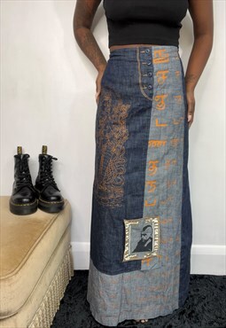 Oriental denim skirt 