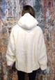 FLEECE HOODIE LOOSE FIT FLUFFY PULLOVER HOODED JUMPER CREAM