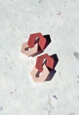 Handmade Red Pink Link Earrings Modern Hypoallergenic