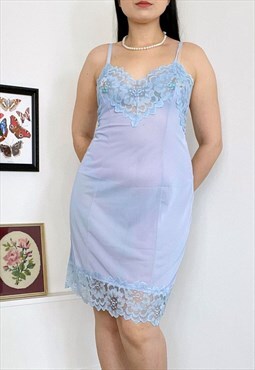Vintage 60s Blue Nightie Slip Dress
