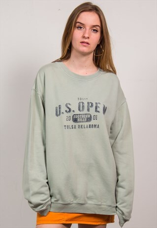 VINTAGE 90'S PALE GREEN TULSA OKLAHOMA USA SWEATSHIRT