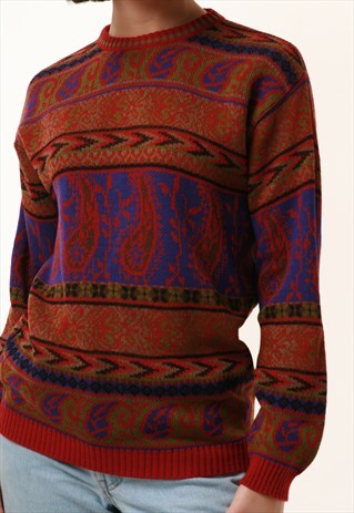 90S ITALIAN OLDSCHOOL MULTI PATTERN SWEATER JUMPER 1132