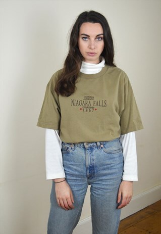 90'S VINTAGE BROWN CANADIAN NIAGARA FALLS T SHIRT