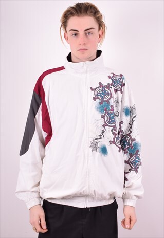 MENS VINTAGE TRACKSUIT TOP JACKET XL WHITE 90'S
