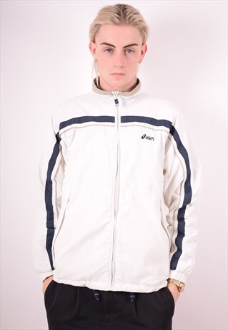 ASICS MENS VINTAGE TRACKSUIT TOP JACKET MEDIUM WHITE 90S
