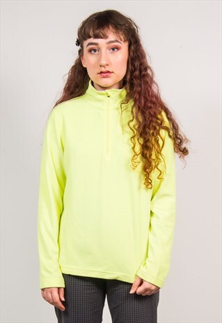 VINTAGE 90'S NEON YELLOW QUARTER ZIP FLEECE JUMPER
