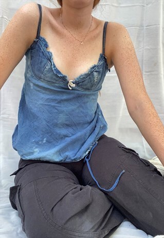 VINTAGE DENIM BLUE CAMI TIE DYE TOP