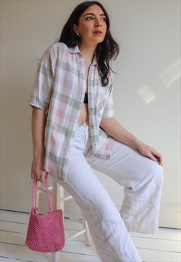 Vintage 80s Oversized Shirt in Pink Check - M