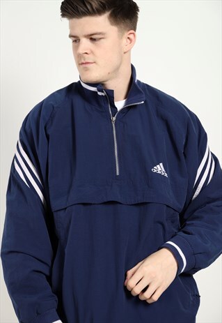 VINTAGE 90S ADIDAS SMALL LOGO 1/4 ZIP JACKET BLUE NAVY