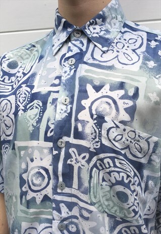 MENS VINTAGE 80S SHIRT PATTERNED ABSTRACT TOP HAWAIIAN SHIRT