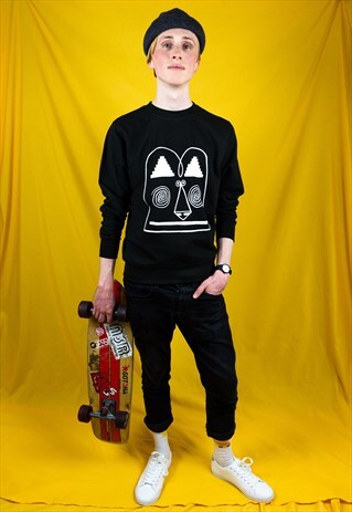 DOODLE FACE SWEATSHIRT IN BLACK