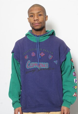 VINTAGE KAPPA PRINT LOGO HOODIE PURPLE GREEN