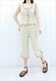 90S VINTAGE CREAM TASSEL TROUSERS & BLOUSE CO-ORD
