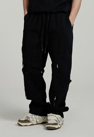 Cargo pants utility strap pants big pocket joggers in black