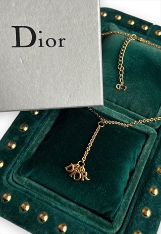 Vintage Dior necklace spellout chain gold tone