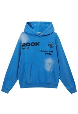 Tie-dye hoodie rock star pullover slogan jumper in acid blue