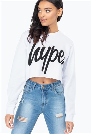 HYPE WHITE SCRIPT WOMEN'S CROP CREW NECK