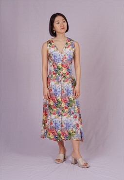 80's Sleevles Floral Dress
