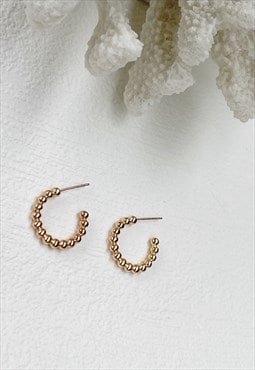 Gold Textured Minimalist Hoop Round Everyday Earrings