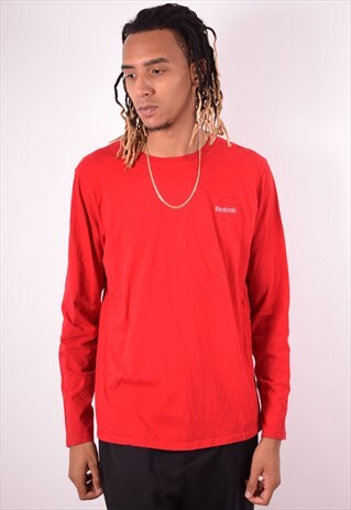REEBOK MENS VINTAGE TOP LONG SLEEVE LARGE RED 90S
