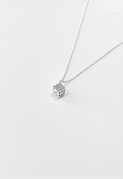 54 Floral Cube Dice Pendant Necklace Chain - Silver