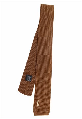 VINTAGE 90S YVES SAINT LAURENT BROWN COTTON TIE