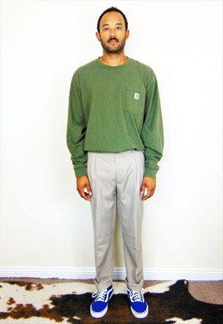 90S MINIMALIST RELAXED PLEATED KHAKI WOOL BLEND TROUSERS 34