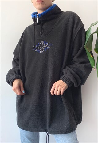 VINTAGE 90'S AUTUMN UNISEX OVERSIZED BLACK SPORT WARM FLEECE