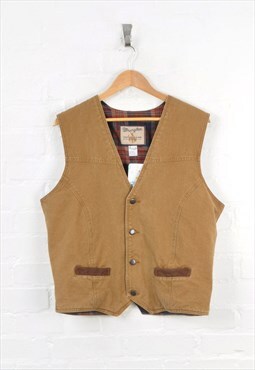 Vintage Wrangler Waistcoat Utility Vest Gilet Tan Large