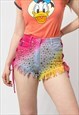 LACE UP CUT-OFF DENIM SHORTS IN RAINBOW UPCYCLED 