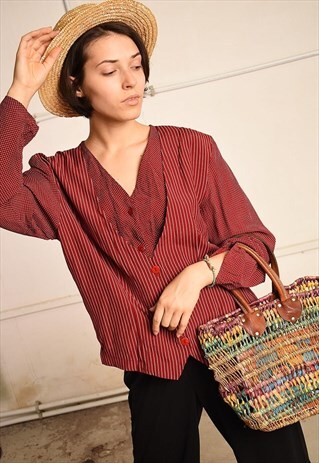 90'S RETRO DOTTED & STRIPED PARIS CHIC SHIRT TOP