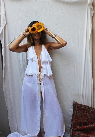 Ruffles & Shells Halter White