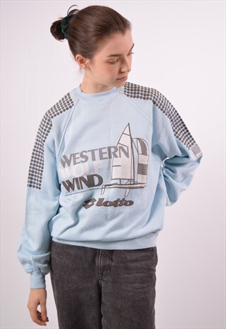 VINTAGE LOTTO SWEATSHIRT JUMPER NAUTICAL BLUE
