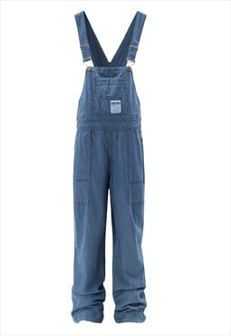 Striped denim dungarees jean overalls vertical jumpsuit blue