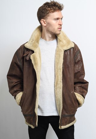 VINTAGE LEATHER AVIATOR FLEECE JACKET