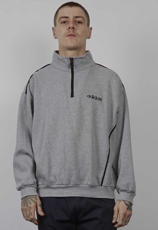 VINTAGE 90'S ADIDAS LOGO GREY ZIP-UP SWEATER