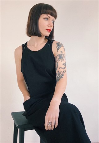 90S LONGLINE PINAFORE STYLE BLACK MAXI DRESS