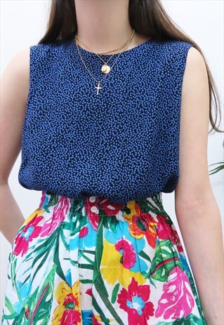 VINTAGE 90S BLACK & BLUE POLKA DOT SLEEVELESS BLOUSE