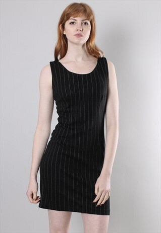 VINTAGE 90S BLACK PIN STRIPE SLEEVELESS DRESS