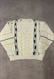 VINTAGE ABSTRACT KNITTED CARDIGAN PATTERNED GRANDAD SWEATER