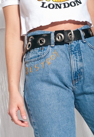 VINTAGE JEANS 90S REWORKED GRUNGE DESTROY EMBROIDERY DENIM
