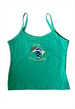 Vintage Y2k Brazil Country Logo Cami Crop Top Green Sporty