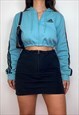 Reworked Adidas Blue Black 1/4 Zip Cropped Hoodie