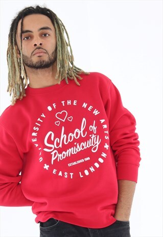 MENS SWEATSHIRT IN RED WITH WHITE UNI PRINT
