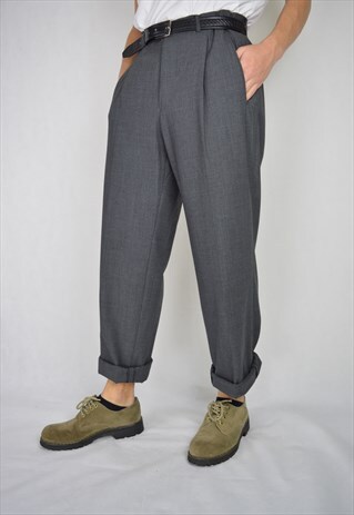 VINTAGE GREY CLASSIC REGULAR WOOL TROUSERS
